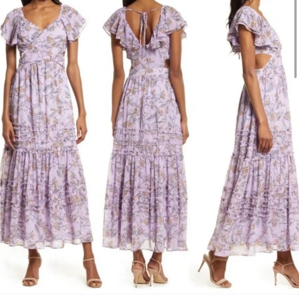 CHELSEA28
Cross Front Chiffon Maxi Dress In Purple Bloom Size Large
